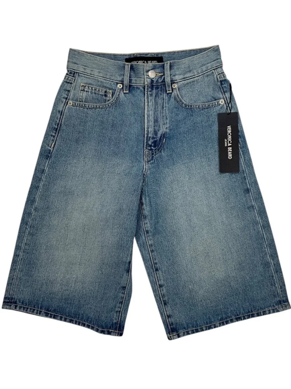 Veronica Beard Charlotte High Rise Bermuda Denim Shorts 24 Jorts Blue NEW